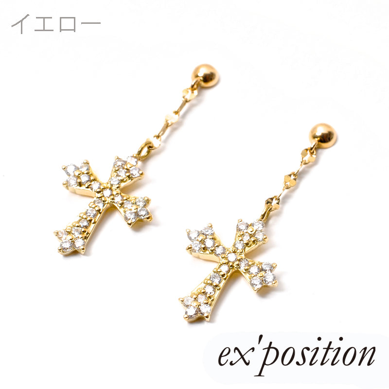 ★0.30ct★✨クロス ダイヤモンド K18 ピアス イヤリング