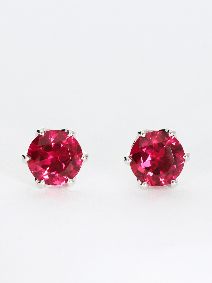 シルバー・シンセティックルビーピアス/イヤリング/1ペア – ex'position