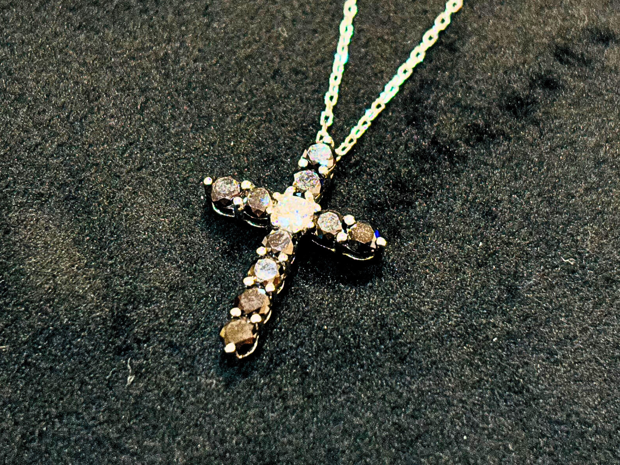 ○【SJX】天然ブラック ダイヤモンド ペンダント クロストップK18WG ○【SJX】天然ブラック ダイヤモンド ペンダント クロストップK18WG
