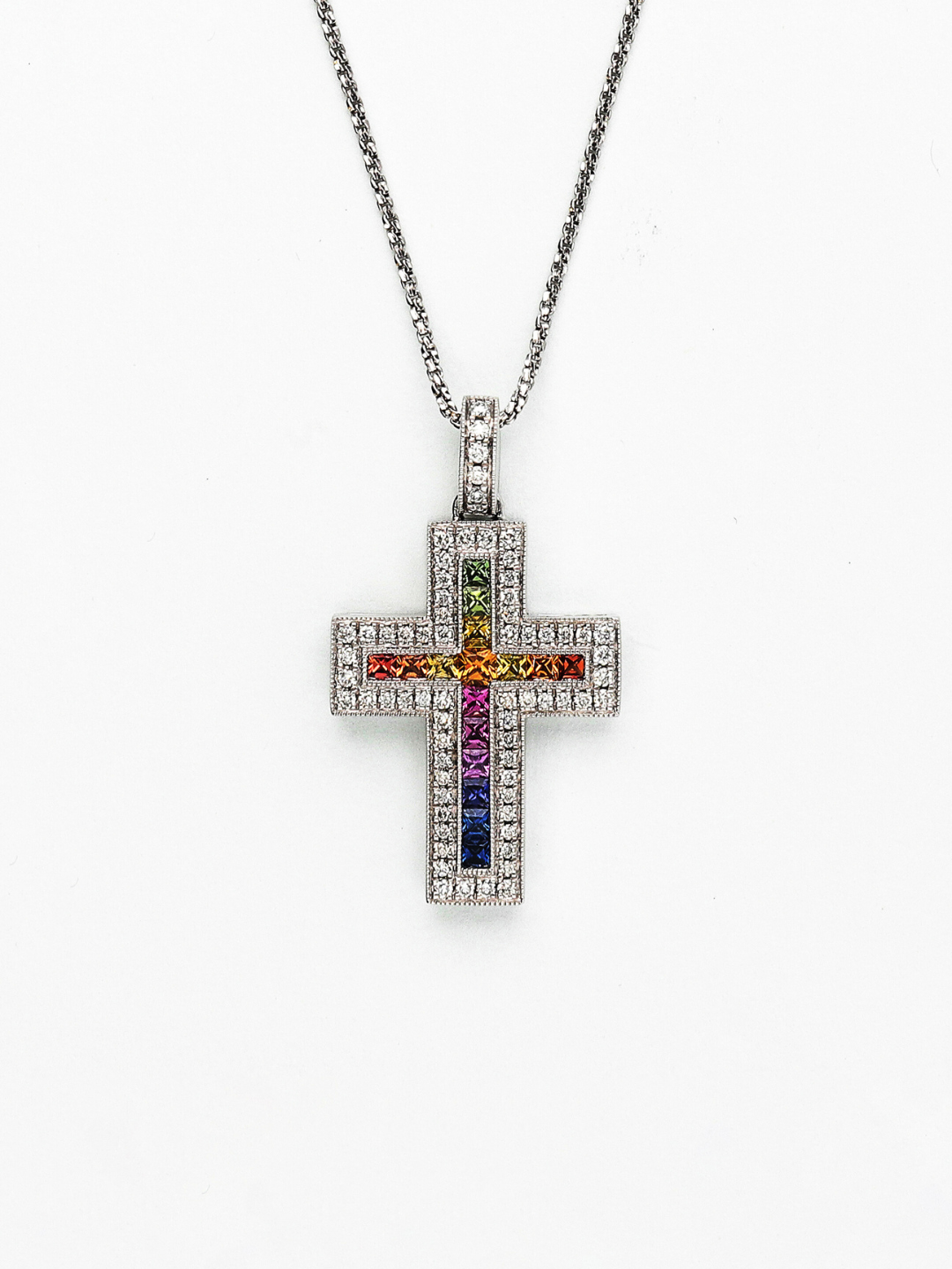 値下げ交渉可 K18WG サファイア ダイヤモンド ペンダントトップ 値下げ 出品4週目 SELBY 値下げ交渉可 K18WG マルチカラー サファイア ペンダントトップ S1