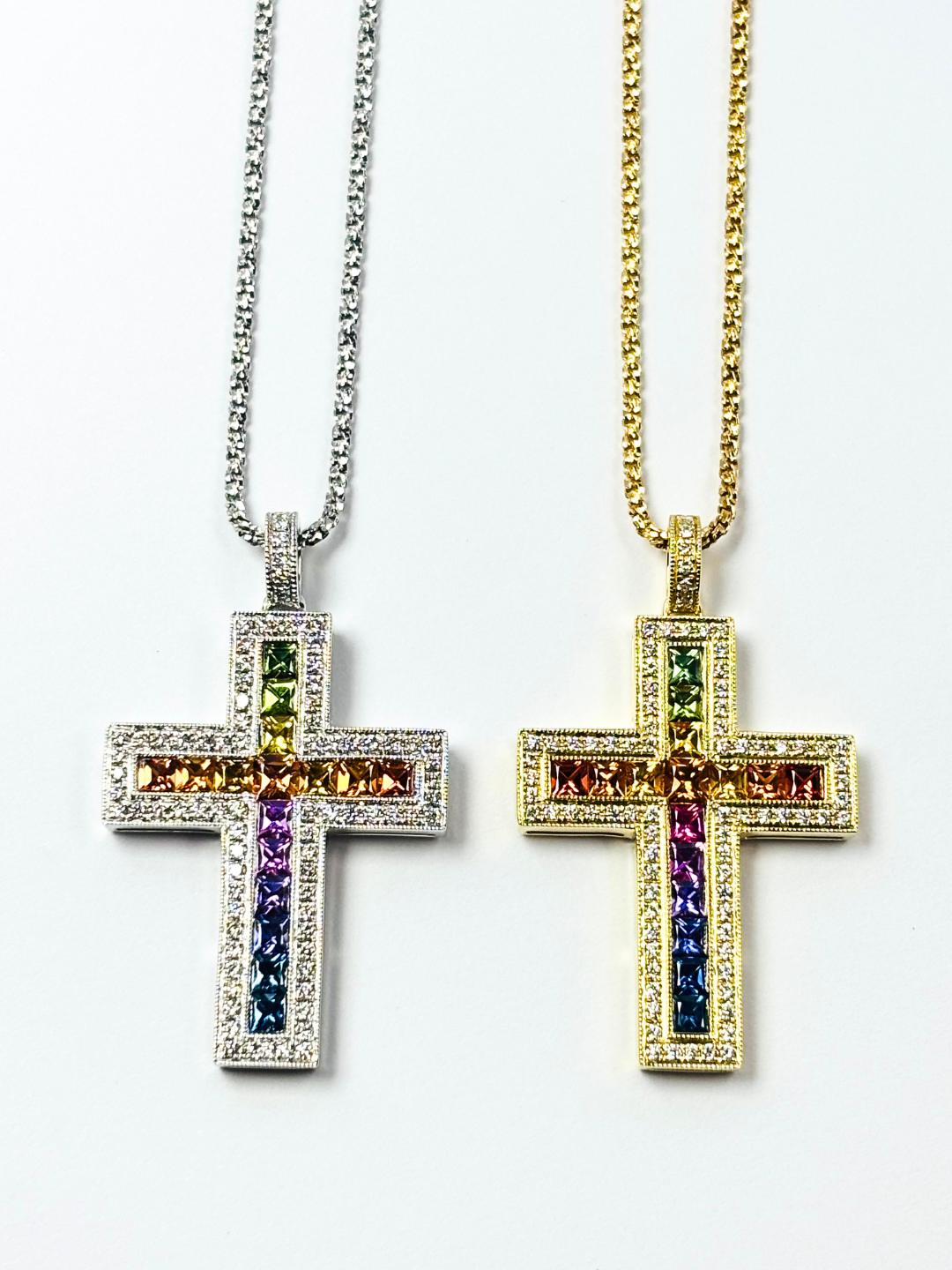 K18・Pt900・マルチカラーサファイヤダイヤペンダントトップ
