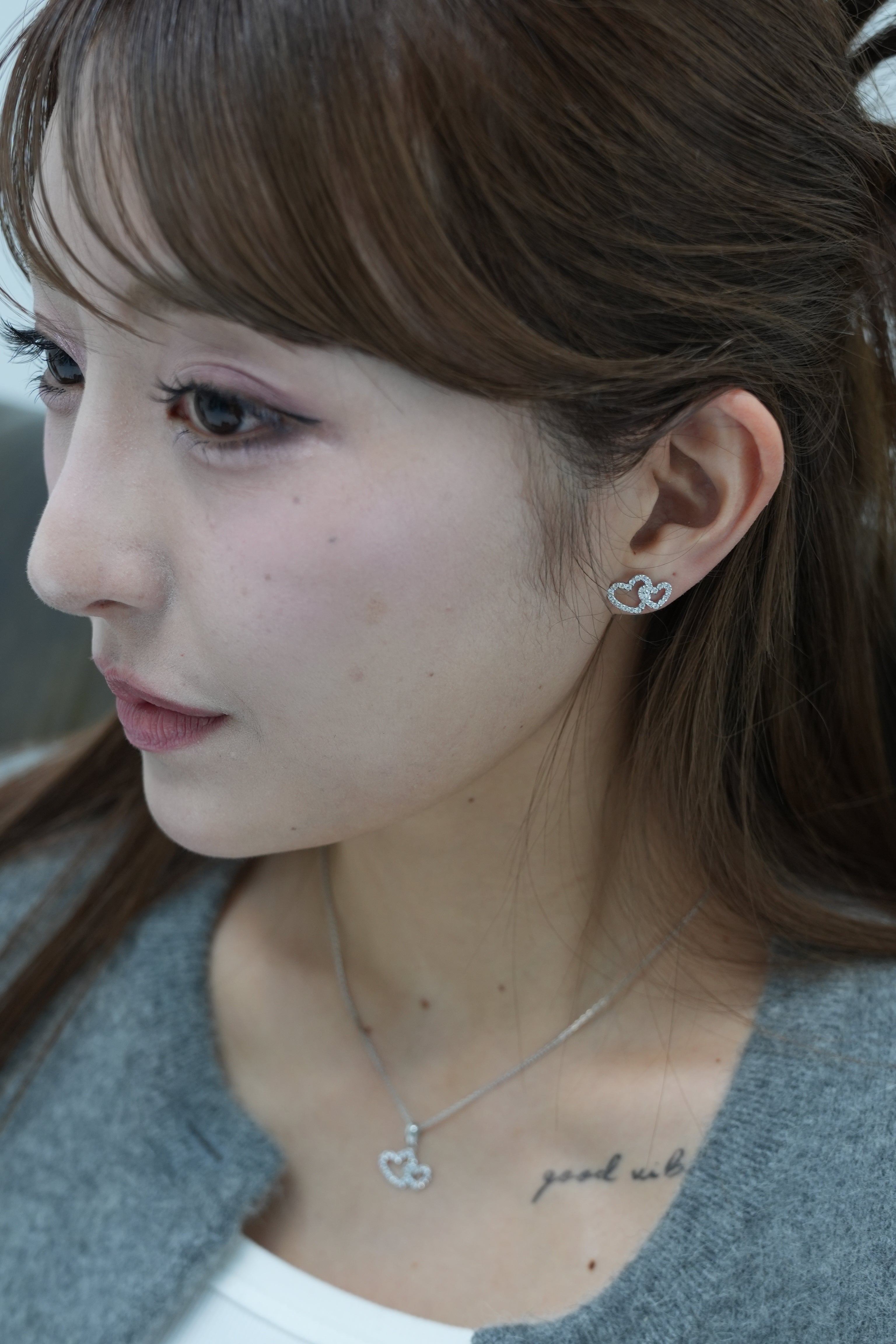 シルバー・ダブルハートピアス/イヤリング/1ペア