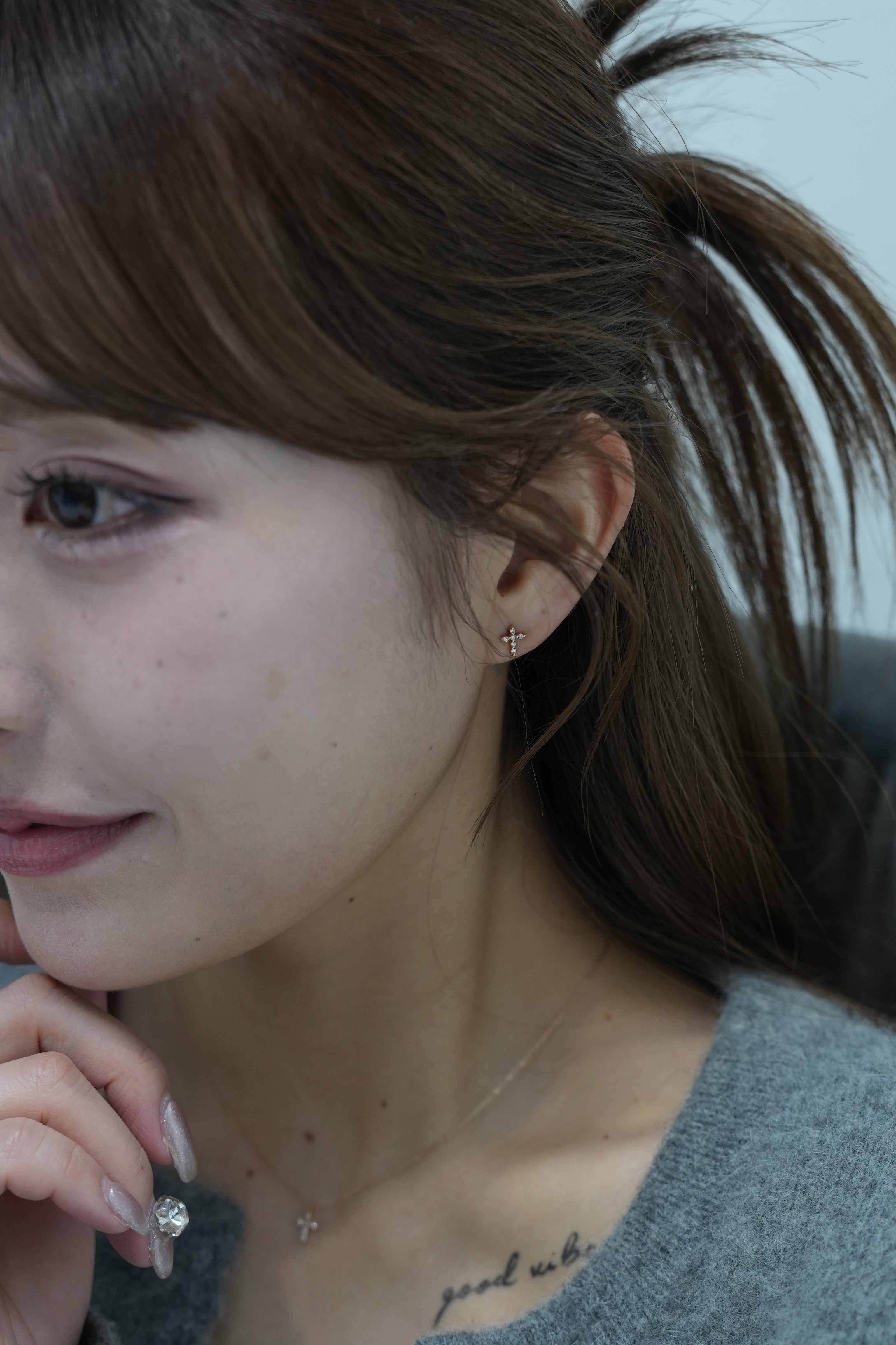 K18・プチクロスピアス/片耳